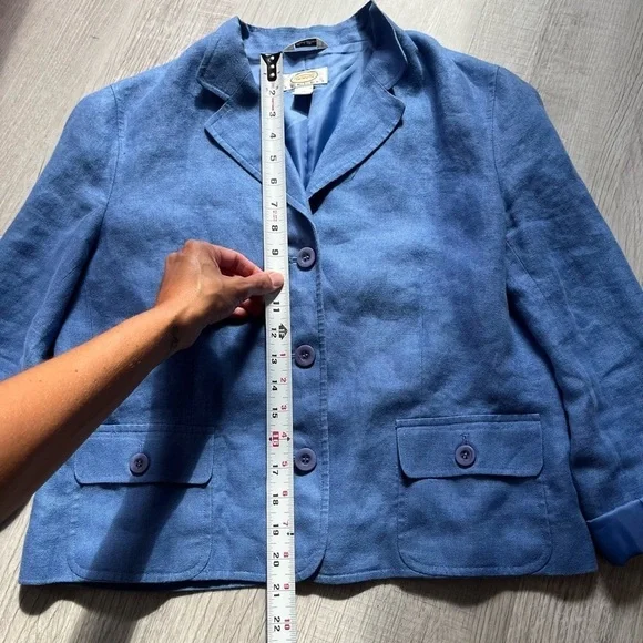 Talbots Periwinkle Blue 100% Linen Blazer Size 10 Petite - Picture 6 of 12